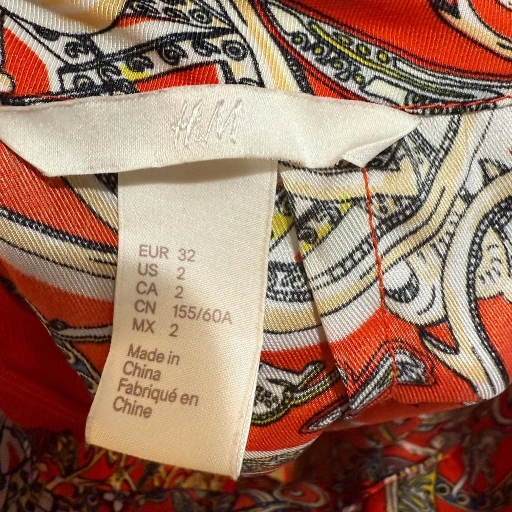H&M Vibrant Orange Patterned Scarf Skirt Chain Pleat asymmetrical